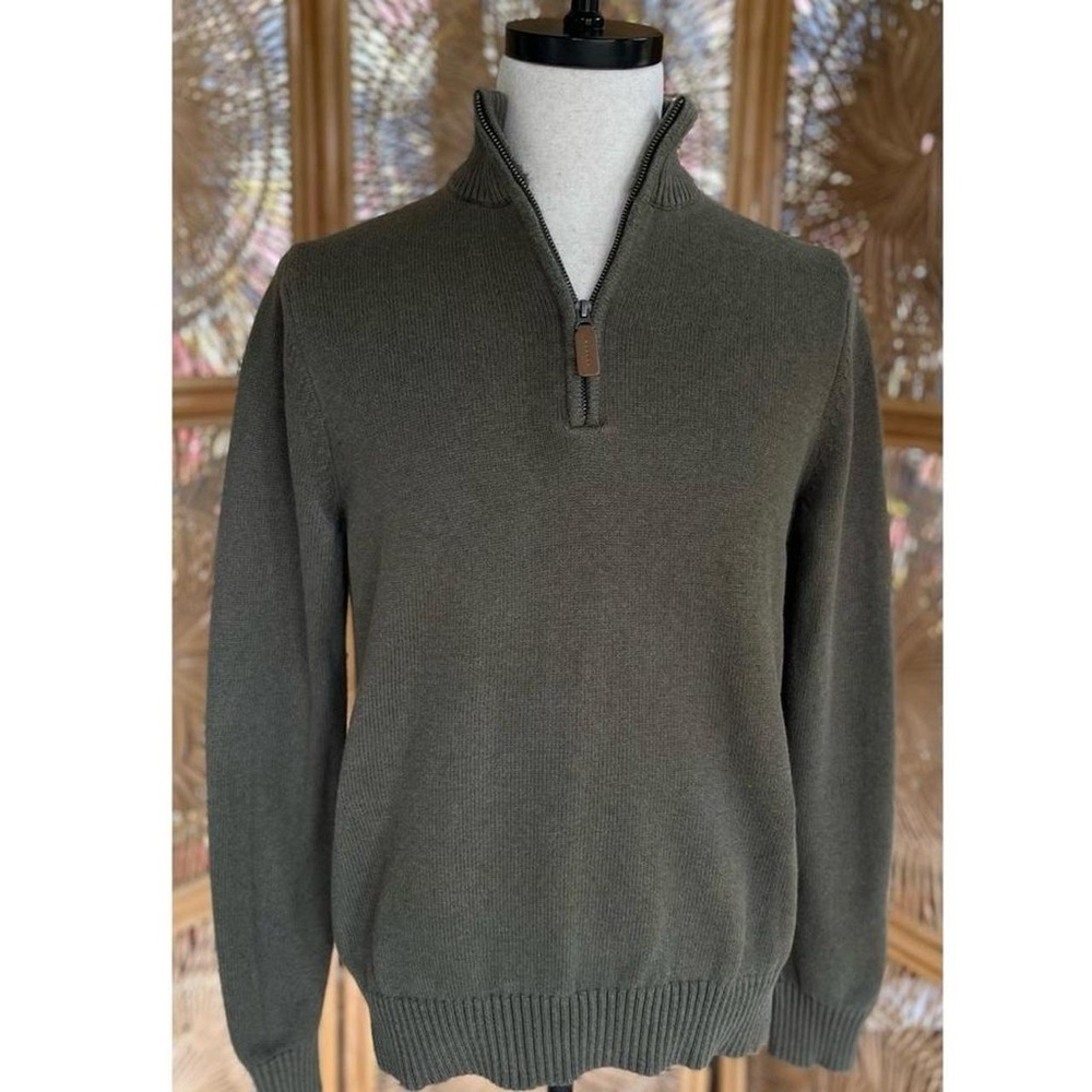 St. John’s Bay Earthy Green Quarter Zip Mockneck Cotton Knit Sweater - Picture 2 of 5